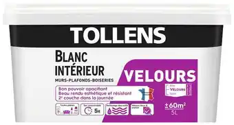 Brico Dépôt Tollens peinture bicouche murs, plafonds et boiseries intérieure acrylique velours blanc 5 l offre