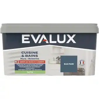 Brico Dépôt Evalux peinture salle de bain et cuisine satin 2,5 l bleu paon offre