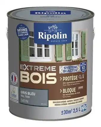 Brico Dépôt Ripolin peinture bois intérieur et extérieur satin 2,5 l gris bleu offre