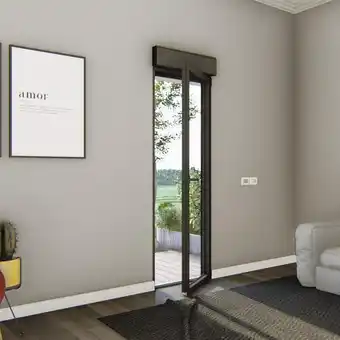 Brico Dépôt Goodhome porte-fenêtre aluminium gris 1 vantail droit + volet roulant h.205 x l.80 cm offre
