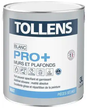Brico Dépôt Tollens peinture monocouche murs et plafonds intérieure pro+ acrylique mat blanc 3 l offre