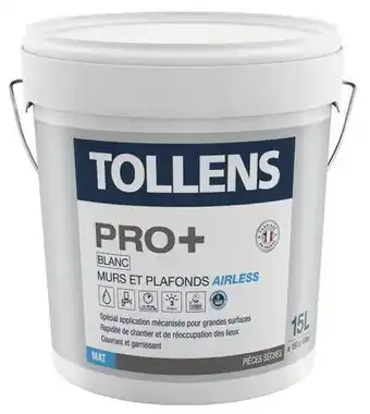 Brico Dépôt Tollens peinture bicouche murs et plafonds intérieure pro+ airless acrylique mat blanc 15 l offre