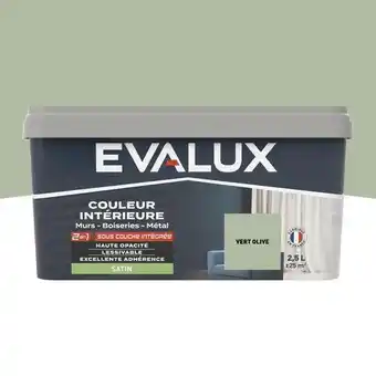 Brico Dépôt Evalux peinture mur intérieur 2 en 1 satin 2,5 l vert olive offre