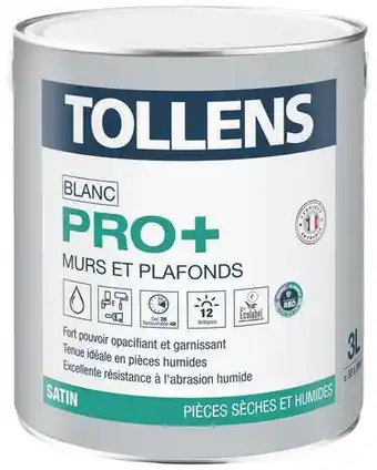 Brico Dépôt Tollens peinture bicouche murs et plafonds pro+ intérieure acrylique velours blanc 3 l offre