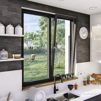 Brico Dépôt Goodhome fenêtre aluminium gris oscillo-battante 2 vantaux h.135 x l.140 cm offre