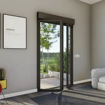 Goodhome porte-fenêtre aluminium gris 2 vantaux + volet roulant h.215 x l.120 cm