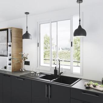 Brico Dépôt Goodhome fenêtre aluminium blanc coulissante 2 vantaux h.135 x l.120 cm offre