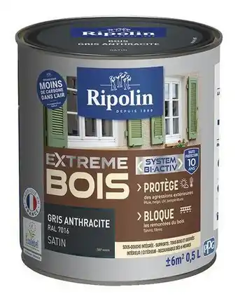 Brico Dépôt Ripolin peinture bois intérieur et extérieur satin 0,5 l gris anthracite offre