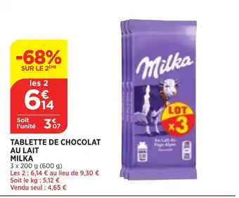 Bi1 Tablette De Chocolat Au Lait Milka offre