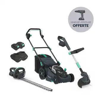 E.Leclerc Brico Pack NOVARDEN tondeuse + coupe-bordure + taille-haies + visseuse-perceuse Nomad - Tondeuse offre