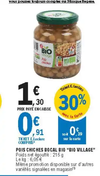 E.Leclerc Pois Chiches Bocal Bio offre