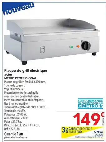METRO Plaque De Grill électrique Acier Metro Professional offre