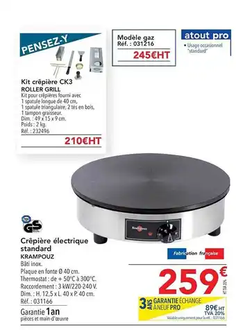 METRO Kit Crêpière Ck3 Roller Grill, Crêpière électrique Standard Krampouz offre