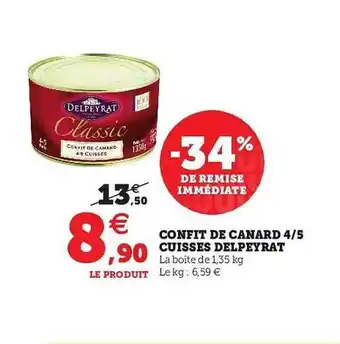 Super U Confit De Canard 4-5 Cuisses Delpeyrat offre