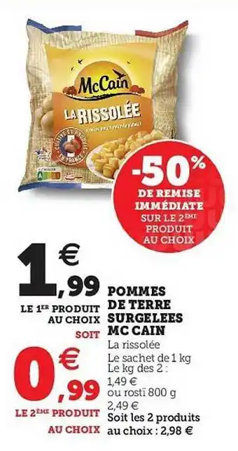 U Express Pommes De Terre Surgelés Mc Cain -50% De Remise Immédiate Sur Le 2ème Produit Au Choix offre
