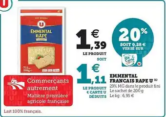 U Express Emmental Francais Râpé U offre