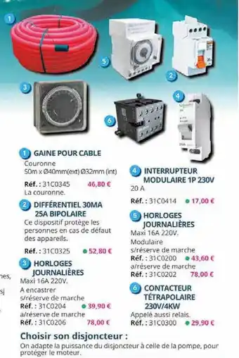 Gaine Pour Cable, Différentiel 30ma 25a Bipolaire, Horloges Journalières, Interrupteur Modulaire 1p 230v, Horloges Journalièr