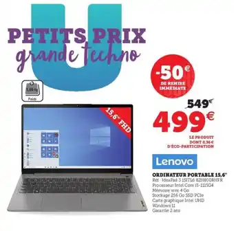 Hyper U Lenovo Ordinateur Portable 15,6 offre