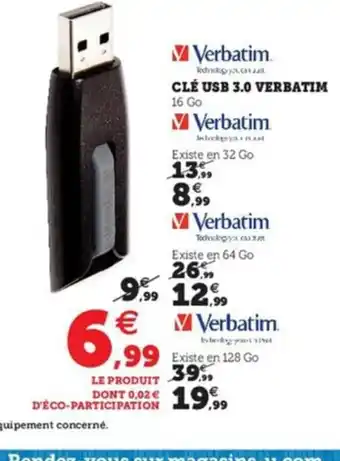Hyper U Clé USB 3.0 Verbatim offre