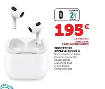 Hyper U Ecouteurs Apple Airpods 3 offre