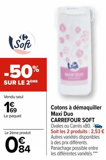 Carrefour Market Carrefour soft cotons à démaquiller maxi duo offre