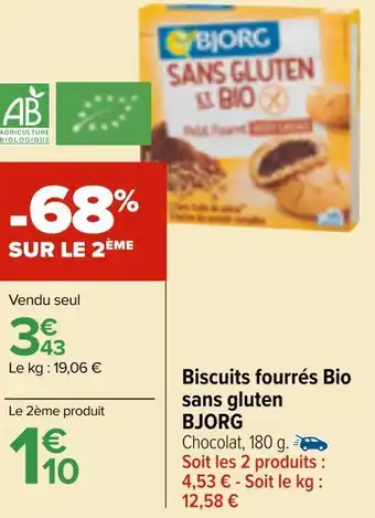 Carrefour Market Bjorg biscuits fourrés bio sans gluten offre