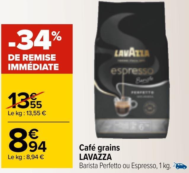 Promo Lavazza café grains chez Carrefour