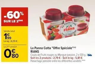 Carrefour Rians la panna cotta "offre spéciale" offre