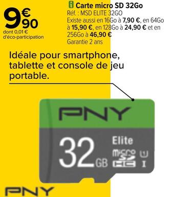 Carrefour Pny carte micro sd 32go offre