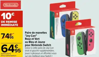 Paire de manettes "joy-con" rose et vert ou bleu et jaune pour nintendo switch
