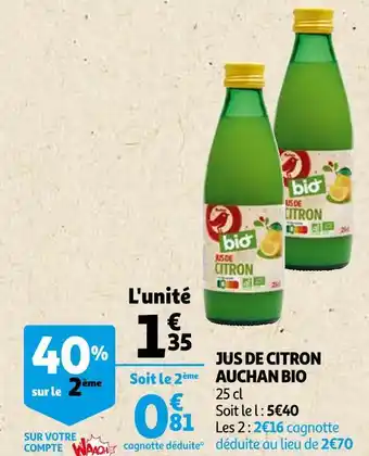 Auchan Auchan bio jus de citron offre