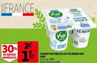Auchan Vrai yaourt nature au lait de brebis bio offre