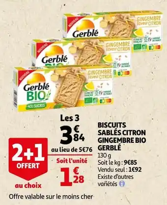 Auchan Gerblé biscuits sablés citron gingembre bio offre