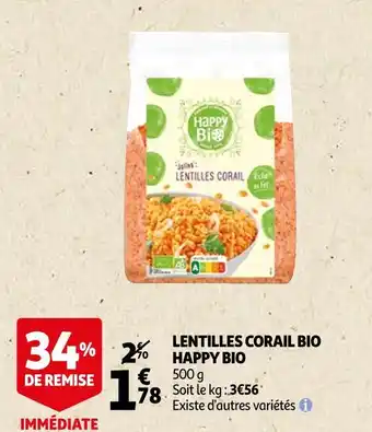 Auchan Happy bio lentilles corail bio offre