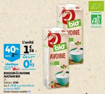 Auchan Auchan bio boisson à l'avoine offre