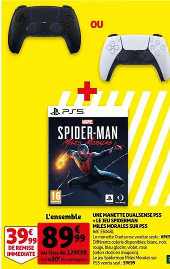 Auchan Une manette dualsense ps5 + le jeu spiderman miles morales sur ps5 offre