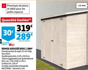 Auchan Remise adossée bois 1.38m2 offre