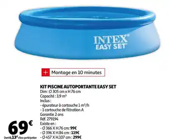 Auchan Intex kit piscine autoportante easy set offre
