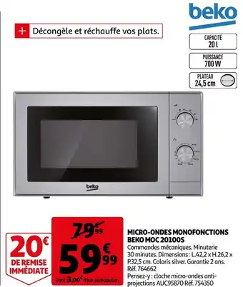 Auchan Beko micro-ondes monofonctions moc 20100s offre