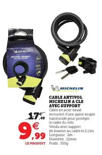 Hyper U Cable antivol michelin a cle avec support offre