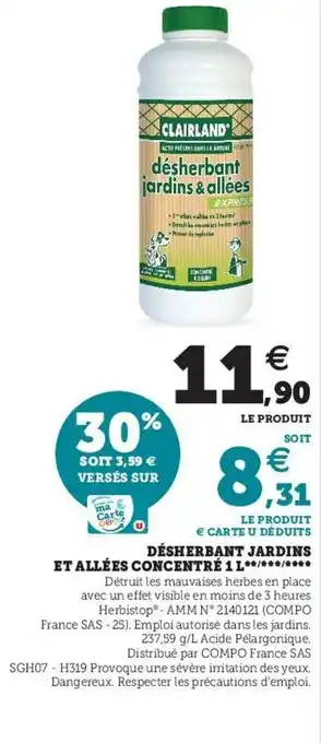 Hyper U Désherbant jardins et allées concentré 1 L offre
