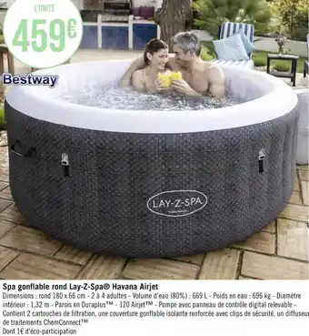 Géant Casino Bestway spa gonflable rond lay-z-spa® havana airjet offre