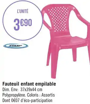 Géant Casino Stamp fauteuil enfant empilable offre