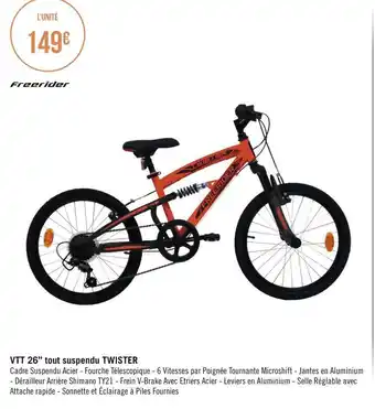 Géant Casino Freerider vtt 26’’ tout suspendu twister offre