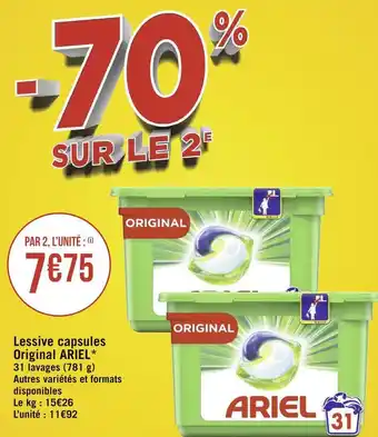 Géant Casino Ariel lessive capsules original* offre