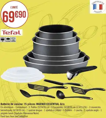 Géant Casino Tefal batterie de cuisine 15 pièces ingenio essential gris offre