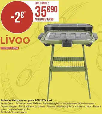 Géant Casino Livoo barbecue électrique sur pieds dom297k kaki offre