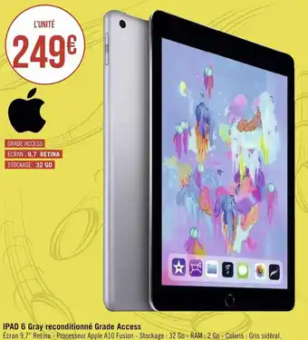 Géant Casino Apple ipad 6 gray reconditionné grade access offre