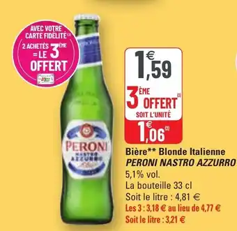 G20 Bière blonde italienne PERONI NASTRO AZZURRO offre