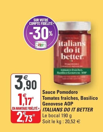 Sauce pomodoro tomates fraîches, basilico genovese AOP ITALIANS DO IT BETTER